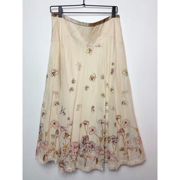 Rebecca Taylor Vintage Cream Floral A-Line Skirt - Picture 8 of 8